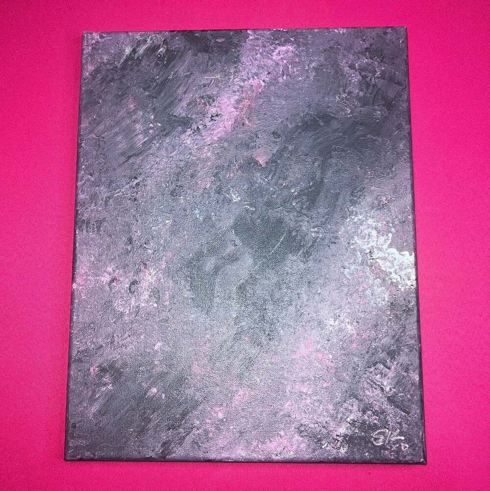 Original Abstract Acrylic Painting – Dark Grey, Pink & Silver Wall Decor
